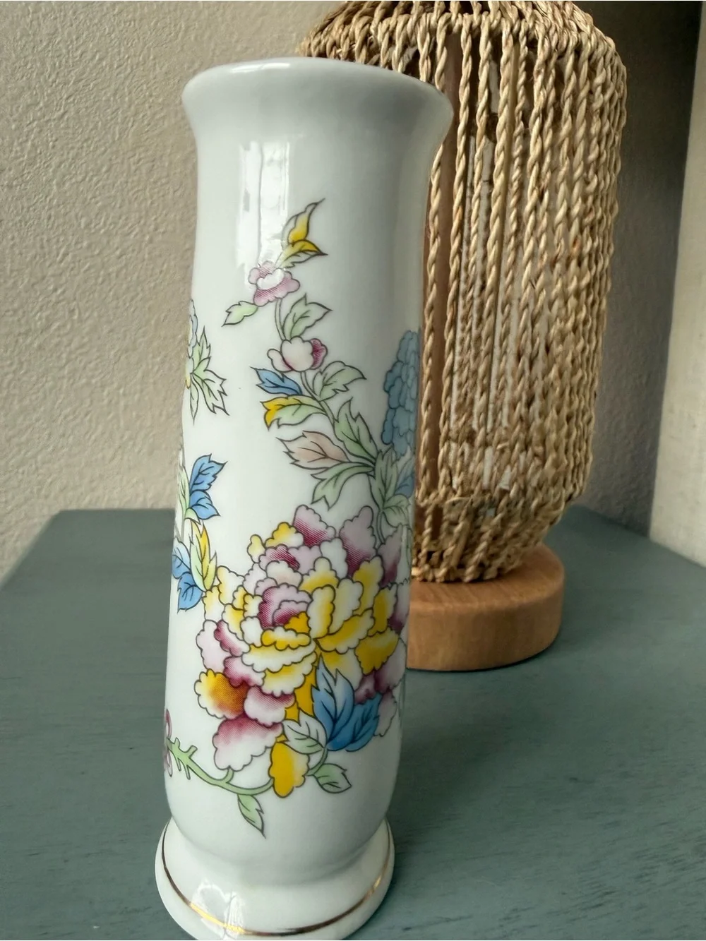 Porcelain Floral Bud Vase in White with Multicolor Flower Accents
